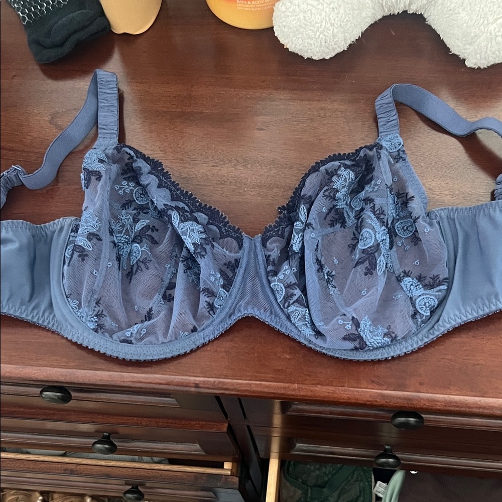 Simone Perele Navy Blue Sheer Embroidered Underwire Bra